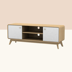Oak/White TV Stand for TVs up to 60" Two Cupboards and Adjustable Shelf with Cutouts for Cable Management Complements your Home's Style