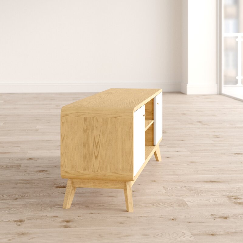 Oak/White TV Stand for TVs up to 60" Two Cupboards and Adjustable Shelf with Cutouts for Cable Management Complements your Home's Style