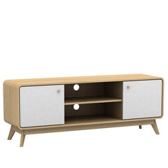 Oak/White TV Stand for TVs up to 60" Two Cupboards and Adjustable Shelf with Cutouts for Cable Management Complements your Home's Style