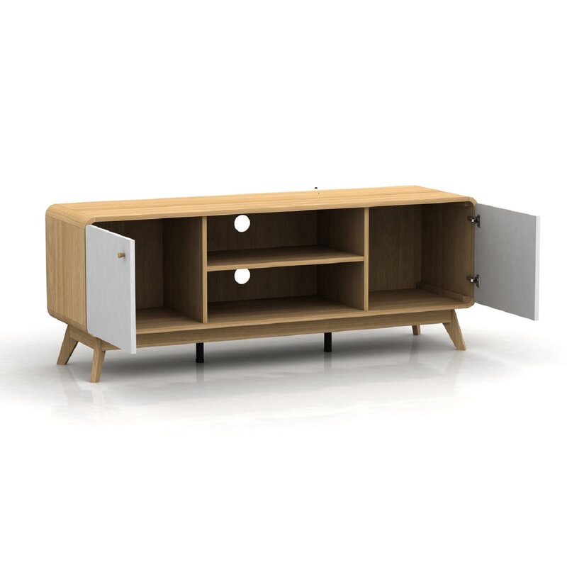 Oak/White TV Stand for TVs up to 60" Two Cupboards and Adjustable Shelf with Cutouts for Cable Management Complements your Home's Style