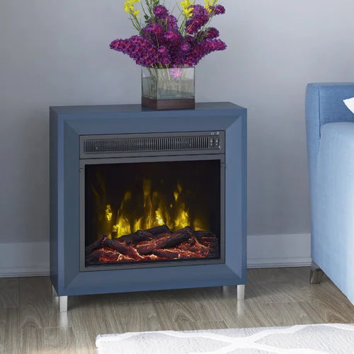 Fontana Blue Mertens 23.63'' W Electric Fireplace Interchangeable Contemporary Fire Crystals and A Eealistic Log