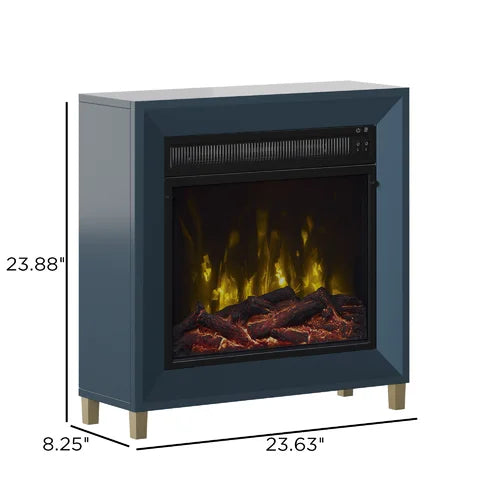 Fontana Blue Mertens 23.63'' W Electric Fireplace Interchangeable Contemporary Fire Crystals and A Eealistic Log