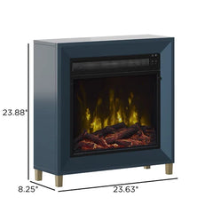 Fontana Blue Mertens 23.63'' W Electric Fireplace Interchangeable Contemporary Fire Crystals and A Eealistic Log