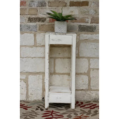 White Mervyn 28'' Tall Solid Wood End Table Rustic Look Perfect for Living Room