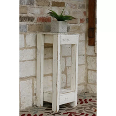 White Mervyn 28'' Tall Solid Wood End Table Rustic Look Perfect for Living Room