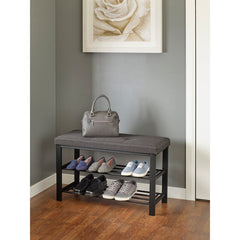 Metal Shoe Storage Bench Steel and Polyester Fabric Dark Charcoal