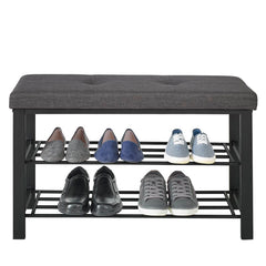Metal Shoe Storage Bench Steel and Polyester Fabric Dark Charcoal
