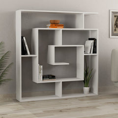 White 50.2'' H x 49.2'' W Geometric Bookcase Eight Tiers of Different Heights and Widths that Provide A Place for Prized Possessions of All Sizes