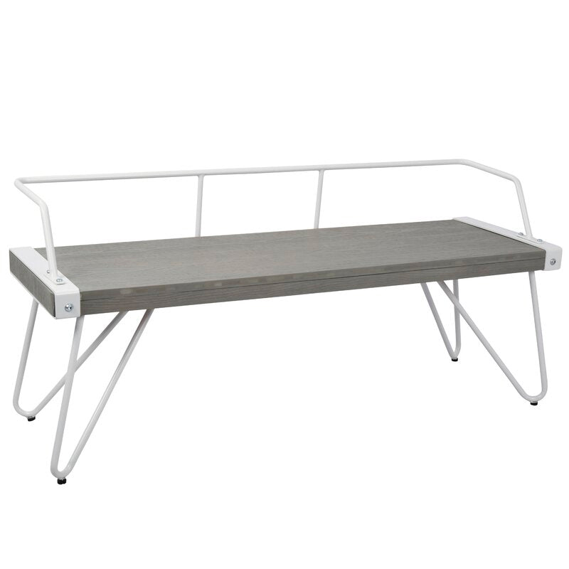 Vintage White/Gray Mia Bench Blend of Metal and Solid Wood
