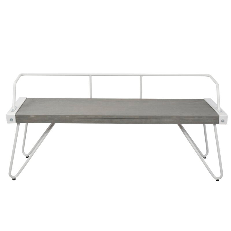 Vintage White/Gray Mia Bench Blend of Metal and Solid Wood