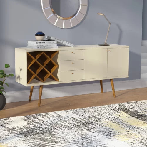 Off White Michaelson 64'' Wide 3 Drawer Buffet Table Blend of Solid and Engineered Wood