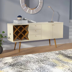 Off White Michaelson 64'' Wide 3 Drawer Buffet Table Blend of Solid and Engineered Wood