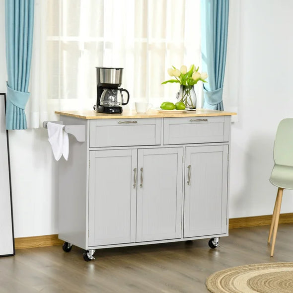 Mickelsen 47.75'' Wide Rolling Kitchen Cart with Solid Wood Top