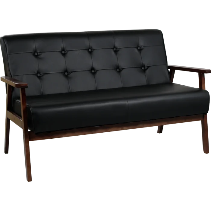 Mid-century Modern Solid Loveseat Sofa Upholstered Faux Leather Couch 2-seat