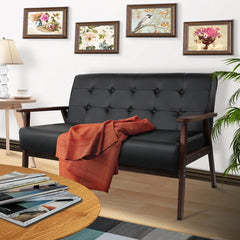 Mid-century Modern Solid Loveseat Sofa Upholstered Faux Leather Couch 2-seat