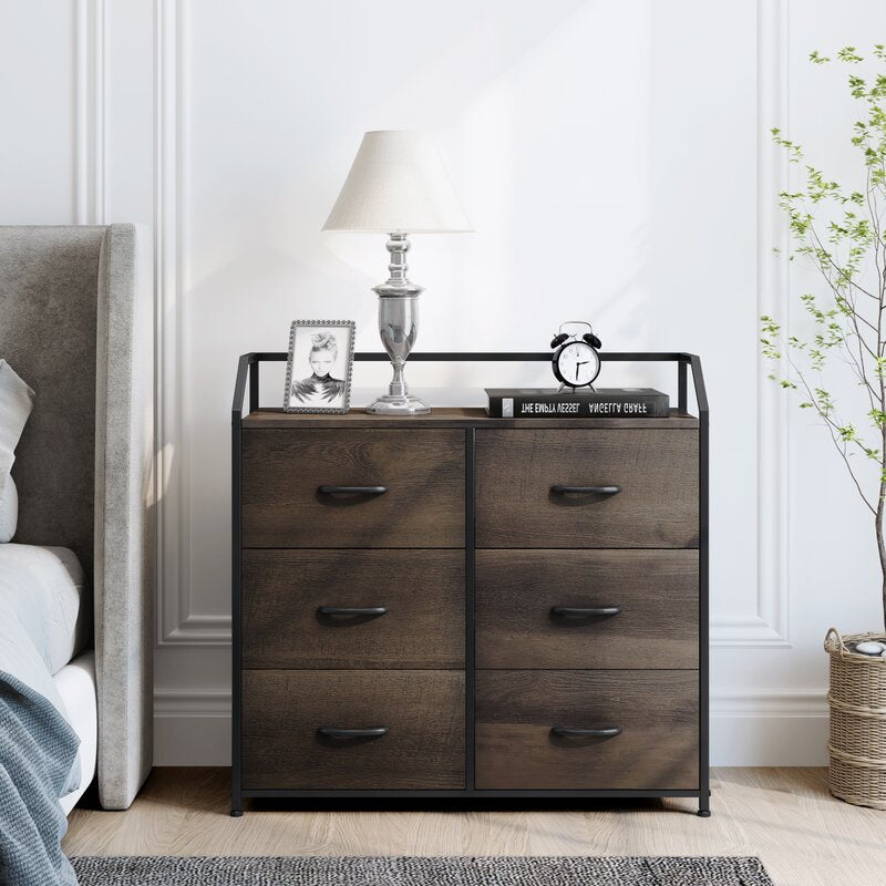 Dark Brown 6 Drawer 32.7'' W Double Dresser 6 Removable Drawers 4 Adjustable Plastic Legs that Prevent Scratches to your Floor