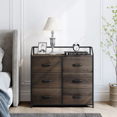 Dark Brown 6 Drawer 32.7'' W Double Dresser 6 Removable Drawers 4 Adjustable Plastic Legs that Prevent Scratches to your Floor