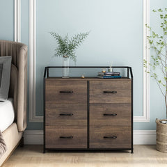 Dark Brown 6 Drawer 32.7'' W Double Dresser 6 Removable Drawers 4 Adjustable Plastic Legs that Prevent Scratches to your Floor