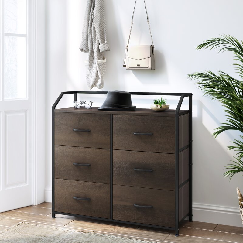 Dark Brown 6 Drawer 32.7'' W Double Dresser 6 Removable Drawers 4 Adjustable Plastic Legs that Prevent Scratches to your Floor