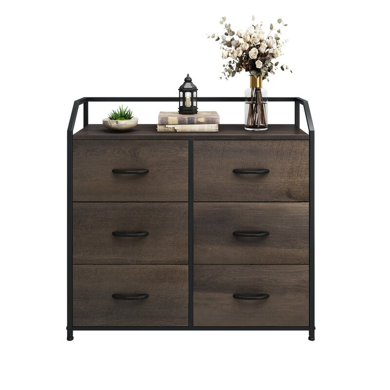 Dark Brown 6 Drawer 32.7'' W Double Dresser 6 Removable Drawers 4 Adjustable Plastic Legs that Prevent Scratches to your Floor