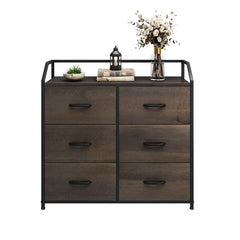 Dark Brown 6 Drawer 32.7'' W Double Dresser 6 Removable Drawers 4 Adjustable Plastic Legs that Prevent Scratches to your Floor