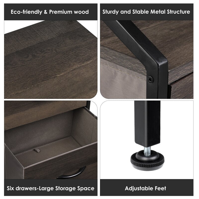 Dark Brown 6 Drawer 32.7'' W Double Dresser 6 Removable Drawers 4 Adjustable Plastic Legs that Prevent Scratches to your Floor