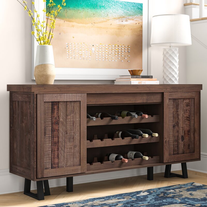 Miesville 72'' Wide Pine Credenza Sliding Cabinet Doors