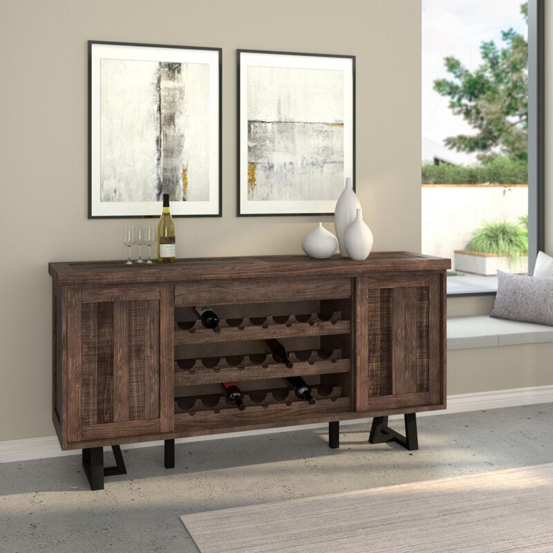 Miesville 72'' Wide Pine Credenza Sliding Cabinet Doors