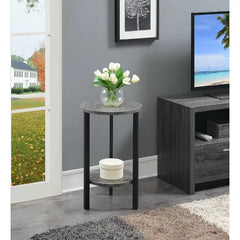23.75" H x 15" L x 15" D Weathered Gray/Black Migues Round Multi-Tiered Plant Stand