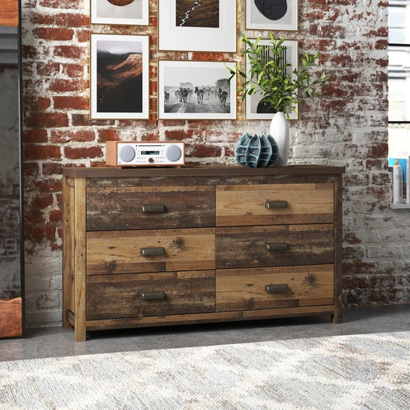 Vintage Oak Milano 6 Drawer 57.7'' W Solid Wood Double Dresser