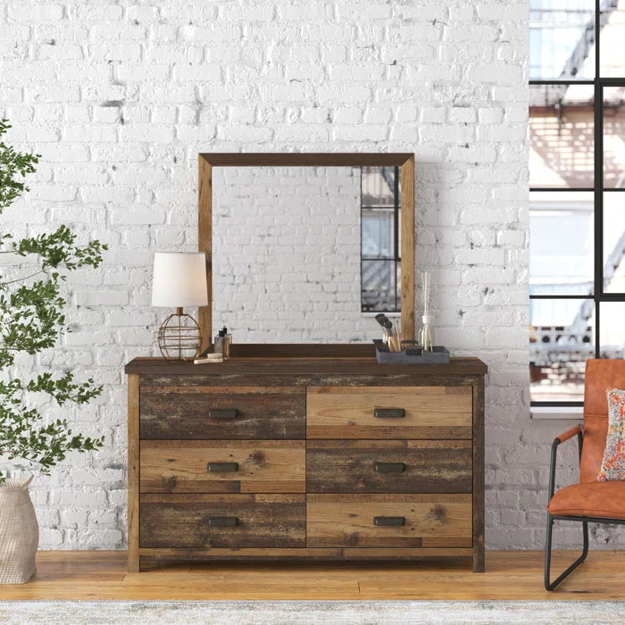 Milano 6 Drawer 57.7'' W with Mirror Rustic Style Solid Wood