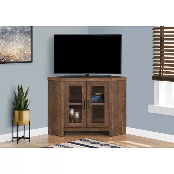 Brown TV Stand for TVs up to 48" Corner Design Keep Components Organized Space-Saving