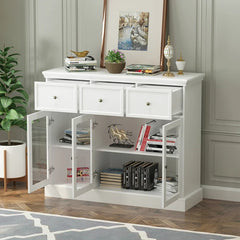 White Milly 47.2'' Wide 3 Drawer Server Adjustable Shelves Provides Spacious Storage