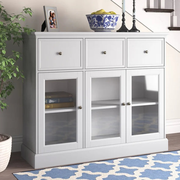 White Milly 47.2'' Wide 3 Drawer Server Adjustable Shelves Provides Spacious Storage