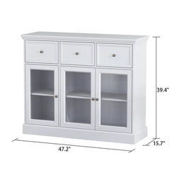 White Milly 47.2'' Wide 3 Drawer Server Adjustable Shelves Provides Spacious Storage