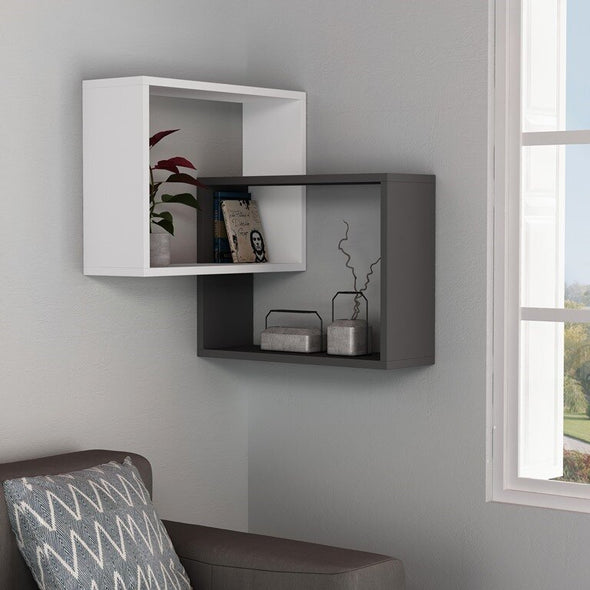 White/Anthracite Modern Wall Shelf Perfect for Any Corner