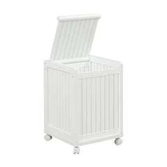 White Mobile Cabinet Laundry Hamper Durability and Functionality Slat-Style Design