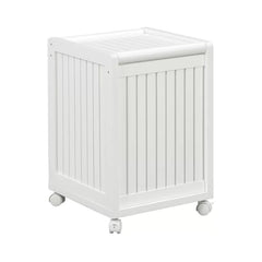 White Mobile Cabinet Laundry Hamper Durability and Functionality Slat-Style Design