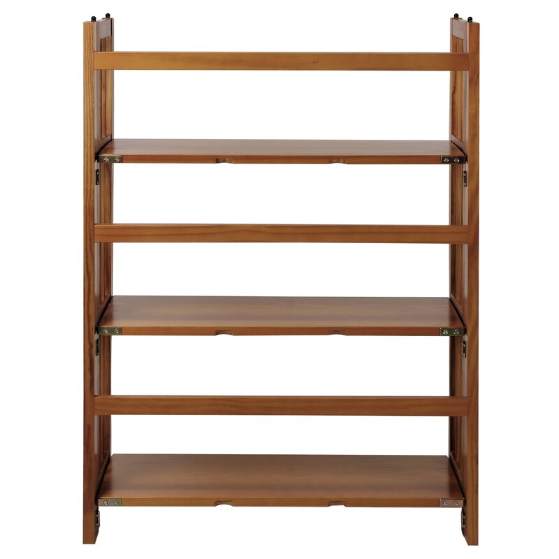 Chestnut 38'' H x 27.5'' W Solid Wood Etagere Bookcase this Shelf is Stackable So you Can Effortlessly Double the Display As your Collection Expands
