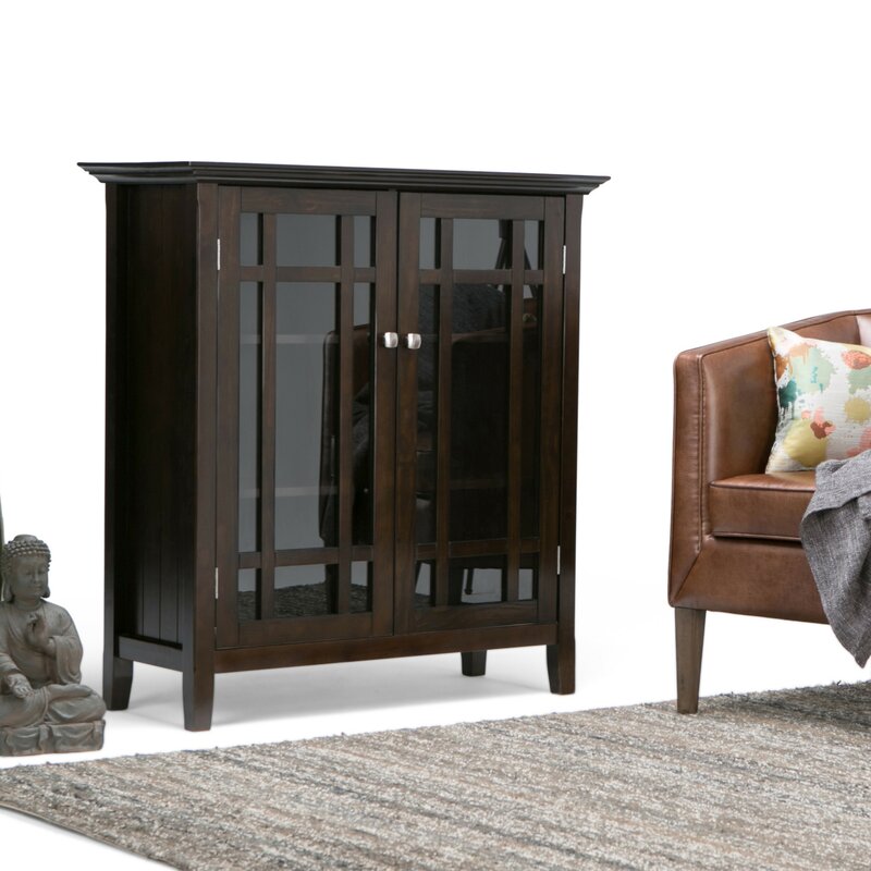42.2'' Tall Solid Wood 2 - Door Accent Cabinet 2 Glass Doors that Open to 4 Adjustable Shelves for Versatile Storage