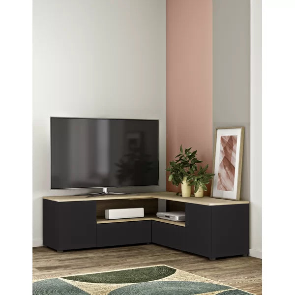 Black and Oak Monessen Corner TV Stand for TVs up to 55"