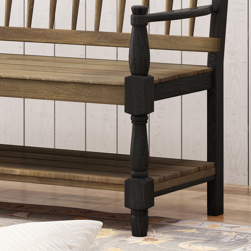 Gray Black Morven Solid Wood Shelves Storage Bench Classic and Timeless