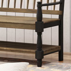 Gray Black Morven Solid Wood Shelves Storage Bench Classic and Timeless