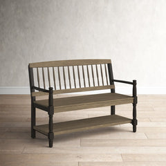 Gray Black Morven Solid Wood Shelves Storage Bench Classic and Timeless