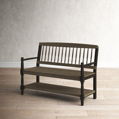 Gray Black Morven Solid Wood Shelves Storage Bench Classic and Timeless