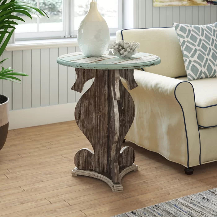 Motha 28'' Tall Solid Wood Pedestal End Table Coastal Farmhouse Style