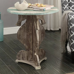 Motha 28'' Tall Solid Wood Pedestal End Table Coastal Farmhouse Style