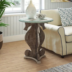 Motha 28'' Tall Solid Wood Pedestal End Table Coastal Farmhouse Style