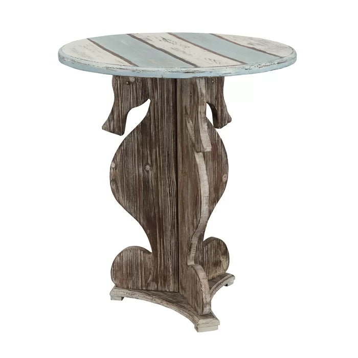 Motha 28'' Tall Solid Wood Pedestal End Table Coastal Farmhouse Style