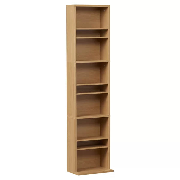 Maple Multimedia Storage Tower Six Adjustable Shelves and Three Fixed Shelves